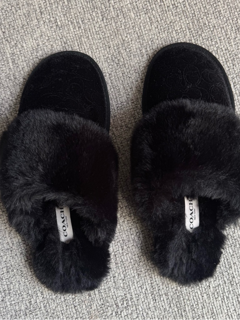 Coach Black Faux Fur Slide Sandals
